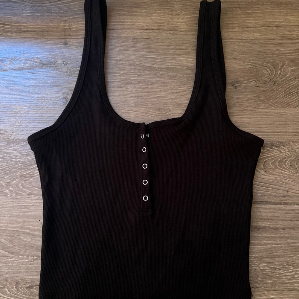 Black Cropped Button Up Top